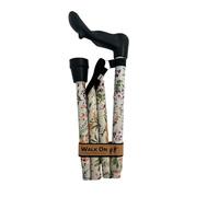 Folding Walking Stick, Arthritis Support Aid With Ergonomic Handle, Various Patterns (Wild Flowers, Standard, Left Hand)