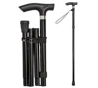 Folding Walking Stick for Men and Women - Adjustable Height 82cm to 92cm - Lightweight Collapsible Aluminium Cane - Travel Friendly Walking Stick with Non-Slip Rubber Foot & Ergonomic Handle - Black