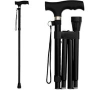 Folding Walking Stick In Black Portable Fully Adjustable Lightweight Aluminium None Slip Foot Simple 93cm