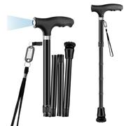 Folding Walking Stick with Light, OOCOME Foldable Walking Sticks for Men & Women Seniors Walking Aids Collapsible Walking Cane with Non-Slip Base Adjustable Height 77cm-90cm