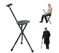 Folding Walking Stick with Seat&LED Light, Portable Walking Cane Chair for Men Seniors Heavy Duty Aluminum Crutch Stool with Adjustable Height 440 LBS Capacity Magnetic Handle Outdoor Mobility Aid