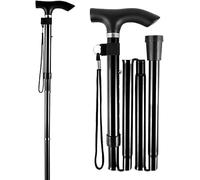 Folding Walking Stick With Strap Ergonomic Handle Balanced Foldable Cane For Women Men Seniors Collapsible Walking Stick Adjustable Extendable Folding Cane Mobility Aids Lightweight Black(1Pc)