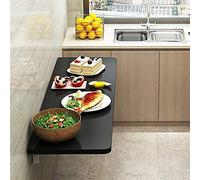 Folding Wall-Mounted Drop Leaf Table with Shelves - Space-Saving Dining Desk for Kitchen Home Office Cafe & Bedroom - Black Wooden Computer & Learning Table (31x24in)