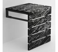 Folding Wall Mounted Handmade Patterned Teak Wood Shower Seat with Legs, ADA Compliant Durable Bath Bench, Sturdy Space-Saving Bathroom Stool, Water-Resistant Compact Chair (Black, Large)