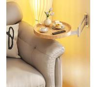 Folding Wall Mounted Table, Round Retractable Coffee Table, Adjustable Floating Desk, Space Saving Small Folding Table in Original Wood Finish