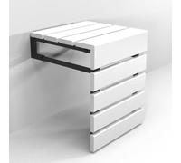 Folding Wall Mounted Teak Wood Handmade Shower Seat, Inside Shower Bathroom Stool for Seniors Disabled Pregnant Handicapped, Foldable Water Resistant Outdoor Bench (White)