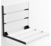 Folding Wall Mounted Teak Wood Shower Seat, ADA Compliant Durable Bath Bench, Sturdy Space-Saving Bathroom Stool, Fold Up Easy Folding Handmade Compact Chair (White, Large)