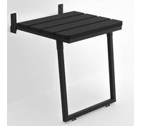 Folding Wall Mounted Teak Wood Shower Seat with Legs, ADA Compliant Durable Bath Bench, Sturdy Space-Saving Bathroom Stool, Easy Folding Handmade Compact Chair (Black, Medium)