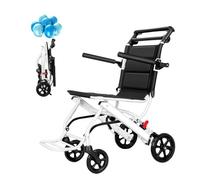 Folding Wheelchair for Adults, Lightweight Portable Travel Chair, Compact Transport Wheelchairs with Carbon Steel Frame, Ergonomic Transit Wheelchair, PU Wheels, Adjustable Safety Strap (White)