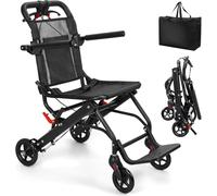 Folding Wheelchair for Adults,Portable Transport Chair with Shock Absorbing Pump,Locking Hand Brakes,Safety Belt,13 lbs Aluminum Wheelchair for Travel & Everyday 220 lbs Load Capacity