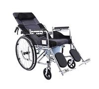 Folding Wheelchair - Lightweight, 6-Position Adjustable Reclining, Dual Hand Brake, Lifting Leg, High Carbon Steel, Portable & Easy Storage
