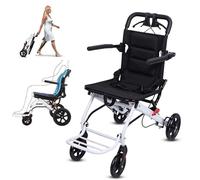 Folding Wheelchair Lightweight Portable Transit Travel Chair, Handbrakes, Wheelchair with Adjustable Safety Strap Carbon Steel Frame PU Wheels for Smooth Rid (34.65" x 18.5" x 33.86") A
