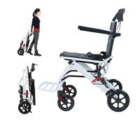 Folding Wheelchair, Lightweight Portable Travel Chair for Adults, Compact Transit Mobility Wheelchair, Ergonomic Carbon Steel Frame, PU Wheels, Adjustable Safety Strap, Handbrake (White)