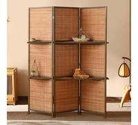 Folding Wood Privacy Screen Room Divider with Clever Shelf, Freestanding Portable Partition for Home Office, Study, Art Display