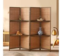 Folding Wood Privacy Screen Room Divider with Clever Shelf, Freestanding Portable Partition for Home Office, Study, Art Display