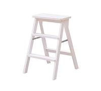 Folding Wooden 3 Step Indoor Climbing Stool for Kitchen Office Portable and Safe White Stepladder Seat