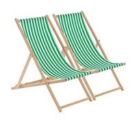 Harbour Housewares Folding Wooden Deck Chairs - Green Stripe - Pack of 2, Green