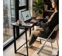 Harbour Housewares Deluxe Folding Wooden Desk & Chair Set - Black/white - Durable Compact Computer Office Study Desk & Chair Set