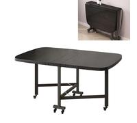 Folding Wooden Dining Table for Small Spaces Extendable Drop Leaf Table with Wheels Space-Saving Round Edge Design Moveable Kitchen Desk Perfect for Cozy Dining Areas