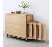 Folding Wooden Dining Table with 4 Chairs - Space-Saving Fruitwood Design for Dining Room Balcony and Outdoor Areas