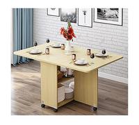 Folding Wooden Kitchen Table Mobile Solid Wood Dining Desk & Laptop Workstation Compact Corner Table for Home Office 140x60x77cm