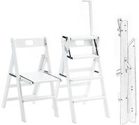 Folding Wooden Library Ladder Chair - 4 Tier Step Foldable Indoor Outdoor Display Stand, Portable Multipurpose Furniture