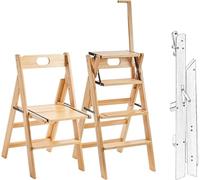 Folding Wooden Library Ladder Chair - 4 Tier Step Foldable Indoor Outdoor Display Stand, Portable Multipurpose Furniture
