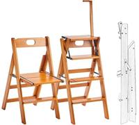 Folding Wooden Library Ladder Chair - 4 Tier Step Foldable Indoor Outdoor Display Stand, Portable Multipurpose Furniture