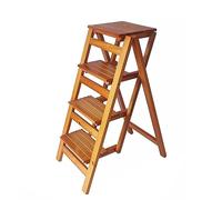 Folding Wooden Step Stool Chair - 4-Step Convertible Ladder for Home Kitchen Bookshelf - Multifunctional Display Furniture
