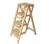 Folding Wooden Step Stool Chair - 4-Step Convertible Ladder for Home Kitchen Bookshelf - Multifunctional Display Furniture
