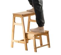 Folding Wooden Step Stool - Lightweight 2-Step Ladder for Indoor & Outdoor Use Perfect for Home Kitchen Loft Camping Closet - Holds up to 150kg(Natural)