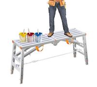Folding Work Platform，79"-16" Galvanized Steel Pipe Anti-Slip Scaffolding 4 Gears Adjustable Height Ladder Stool for Home DIY Projects,Vehicle Washing, Reaching High Places(200-40cm)