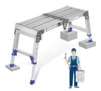 Folding Work Platform with Adjustable Height, Aluminium Hop Up Platform & Step Ladder with Safety Lock, Heavy Duty 300kg - Portable Lightweight Stair Platform for Workshop, Garage & Outdoor