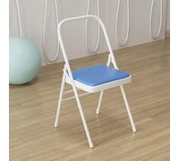 Folding Yoga Chair, Style, Reinforced Metal Portable Backless Chair, Compact 31.5"x18.5"x17.3", Lightweight White & Blue Design, Ideal for Home & Studio Use