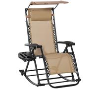 Folding Zero Gravity Recliner Chair Adjustable Outdoor Rocking Lounger Beige