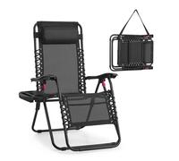Folding Zero Gravity Reclining Chairs Set with Tray and Adjustable Headrest, Black / 1