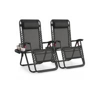 Folding Zero Gravity Reclining Chairs Set with Tray and Adjustable Headrest, Black / 2