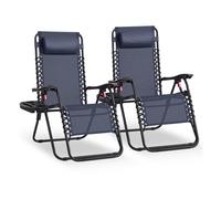 Folding Zero Gravity Reclining Chairs Set with Tray and Adjustable Headrest, Dark Blue / 2