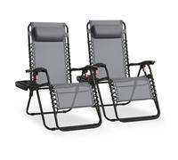 Folding Zero Gravity Reclining Chairs Set with Tray and Adjustable Headrest, Dark Grey / 2