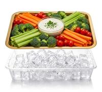 FoldTier 1 Set 14.2" Chilled Serving Trays for Parties with Compartments Stainless Steel Ice Chilled Party Platter Charcuterie Serving Board Cold Dish Dip for Fruits Veggies Shrimp Cocktail (Gold)