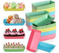 FoldTier 100 Pack 8oz Paper Banana Split Boats Durable Paper Food Boat Trays Disposable Ice Cream Sundae Dishware Bowl Boats Plate for Party Serving Snack Candy Salad (Dot Style,Vividcolor)