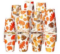 FoldTier 100 Pcs 12 oz Fall Thanksgiving Disposable Paper Cups Pumpkin Maple Leaves Paper Cups Thanksgiving Autumn Cups for Thanksgiving Dinner Fall Party Supplies