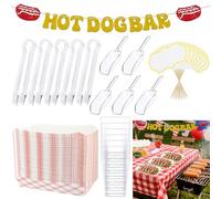 FoldTier 101pcs Hot Dog Birthday Party Decorations Hot Dog Bar Banner Paper Hotdog Tray Independence Day Eat Hotdog Holiday Birthday Food Party Decorations