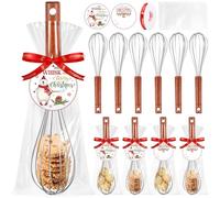 FoldTier 12 Inch 24 Sets Christmas Whisk Gifts Include Stainless Steel Wire Whisk Wooden Handle Cards Bags Ribbons, Egg Beater DIY Cooking Party Favor for Neighbor Employee Xmas Stocking Stuffer