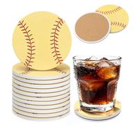 FoldTier 12 Pcs Ceramic Coasters Set 4 Inch with Cork Backing Absorbent Ceramic Drink Coasters or Table Protection Fun Sports Decor Gifts for Fans Coaches Teams (Softball,Yellow)