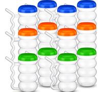 FoldTier 12 Pcs Sip a Mug 14 oz Easy to Grip Plastic Kid's Cup Where the Handle Is the Straw Clear Sippy Cups Spill Proof Mug for Everyday Use for Kids Elderly Disabled and Handicapped, 3 Colors Lid
