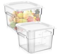 FoldTier 2 Pieces Square Food Storage Containers Polycarbonate 12 qt Clear Food Container with White Lid Commercial Food Storage with White Graduations for Commercial Kitchen Dough Marinating Meat