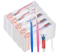 FoldTier 200 Sets Disposable Toothbrushes with Toothpaste and Floss Bulk Individually Wrapped 10g Toothpaste Homeless Hygiene Kit Bulk Homeless Care Package Supply for Travel Shelter (Light Blue Pink)