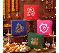 FoldTier 24 Pcs Sweet Indian Boxes Ganesh Chaturthi India Return Gift Boxes for Pooja Lotus Shravana Lights Birthday Party Favors for Diwali Wedding Sankranti Cookies Mithai(Ganesh,3 x 3 x 1.4 Inch)