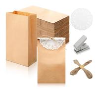 FoldTier 300 Pcs Brown Paper Bags with 300 Pcs 4.5 Inch Round White Paper Doilies, 2 Pieces Twisted Hemp Rope and Single Hole Puncher for Wedding Birthday DIY Gift Candy Packaging